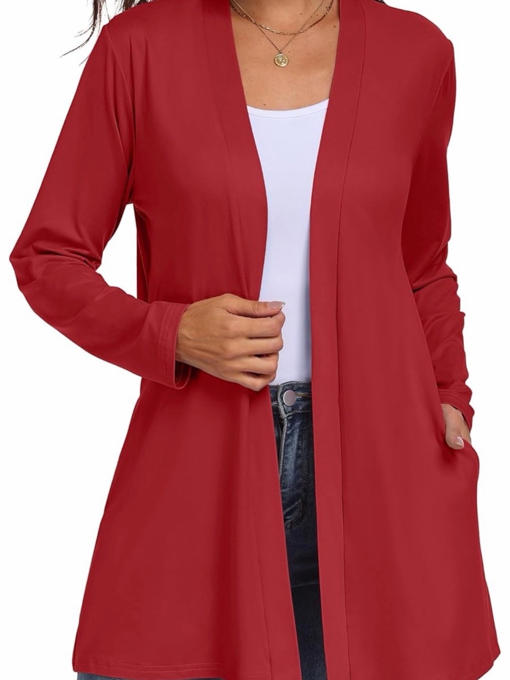 Women's Open Front Red Cardigan Sweater